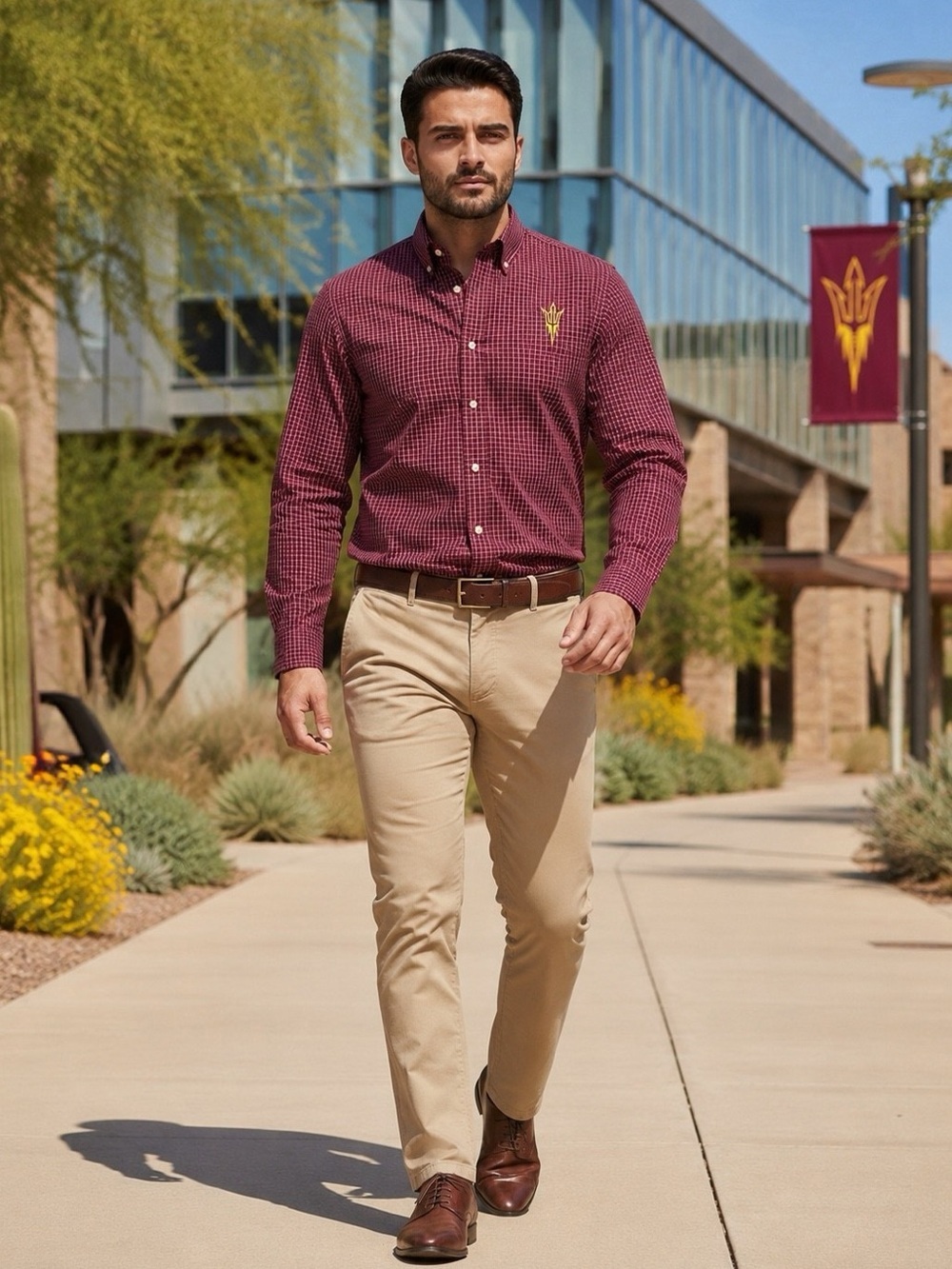 Antigua Arizona State Sun Devils Men’s XL Maroon Check Button Down Shirt ASU